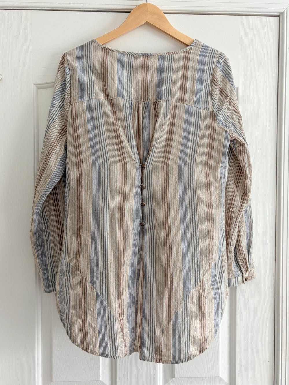 Soft Surroundings Crinkle Cotton Floral Striped Button Front Tunic Top M - Picture 9 of 12
